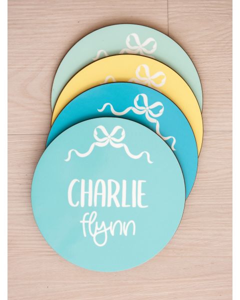 Island Blue Bow Personalized Baby Name Sign 