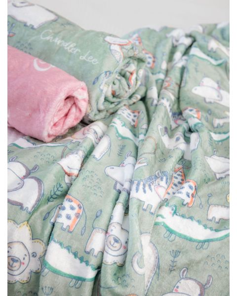 Sage Safari Printed Plush Minky Blanket