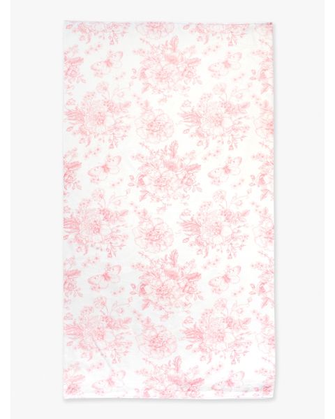 Bubblegum Pink Butterfly Garden Toile Printed Beach Towel - 30&quot; x 60&quot;