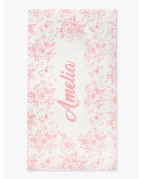 Bubblegum Pink Butterfly Garden Toile Personalized Beach Towel - 30&quot; x 60&quot;