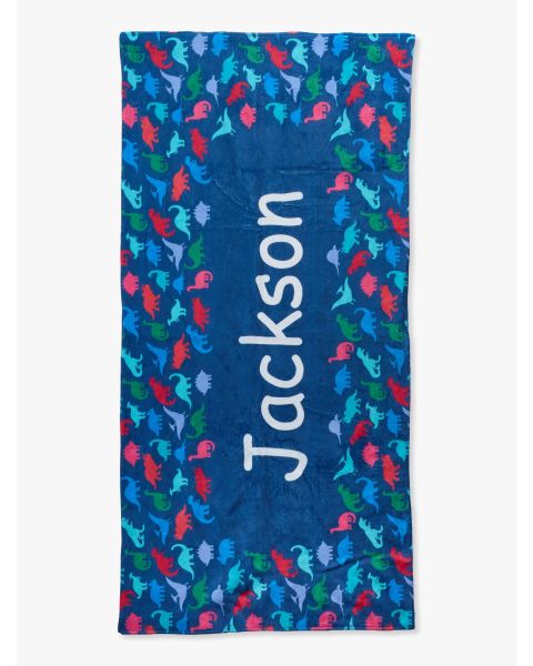 Navy Dino Roar Personalized Beach Towel