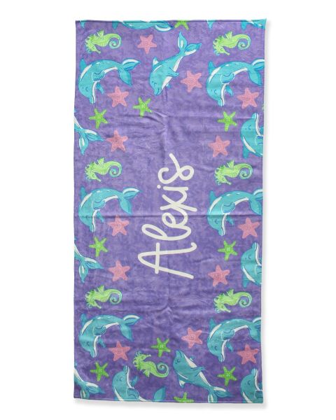 Neon Fin Friends Personalized Beach Towel