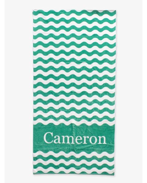 Bright Green Wavy Stripe Personalized Beach Towel