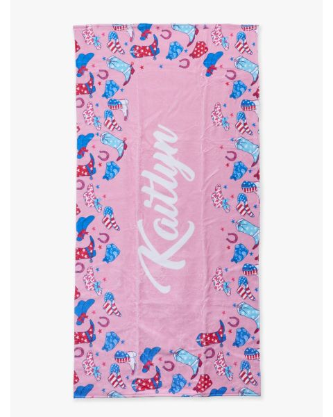 Pink Stars & Spurs Personalized Beach Towel