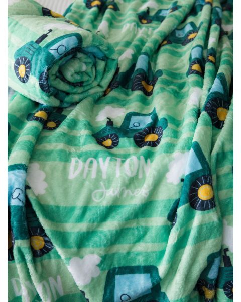 Tractor Time Printed Personalized Plush Minky Blanket