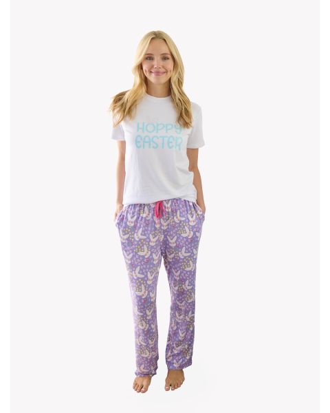 Purple Sunny Bunnies Adult Pajama Pants, Bamboo Viscose