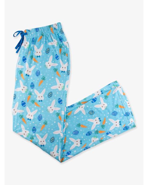 Blue Bow Tie Bunnies Adult Pajama Pants, Bamboo Viscose