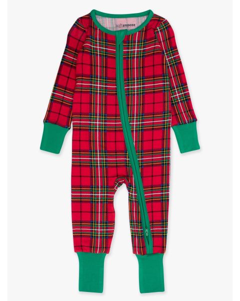Red Nicholas Plaid Convertible One Piece Pajama, Bamboo Viscose