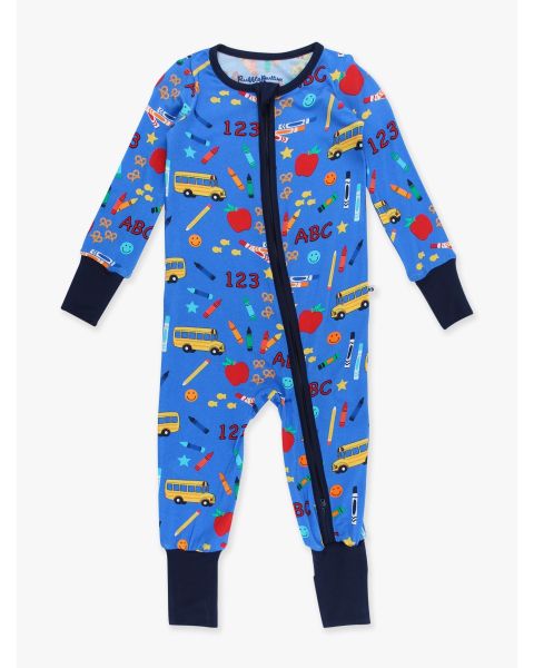 Blue School House Convertible One Piece Pajama, Bamboo Viscose