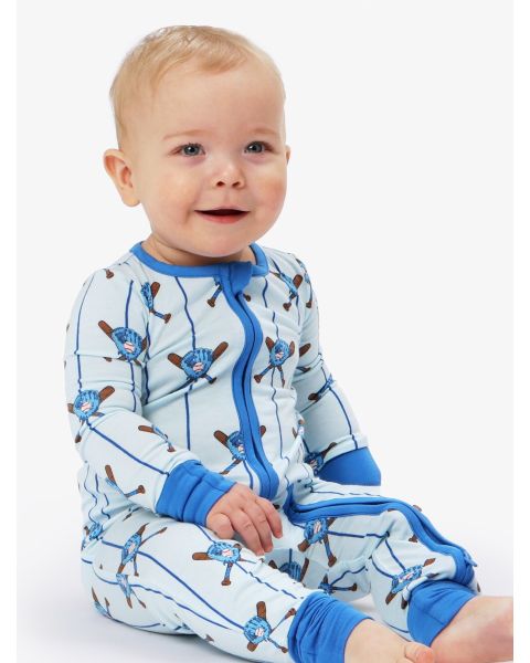 Blue Batter Up Convertible One Piece Pajama, Bamboo Viscose