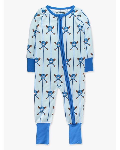 Blue Batter Up Convertible One Piece Pajama, Bamboo Viscose