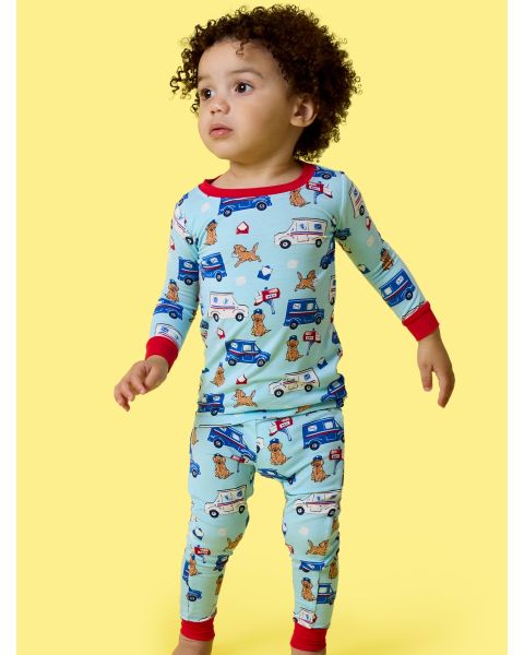 Postal Pups Long Sleeve Pajama Set, Bamboo Viscose