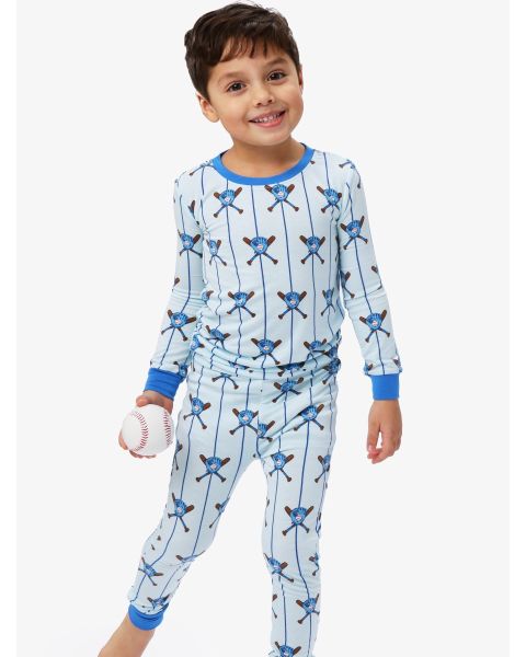 Blue Batter Up Long Sleeve Pajama Set, Bamboo Viscose