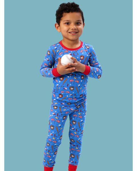 Blue Stars & Strikes Long Sleeve Pajama Set, Bamboo Viscose