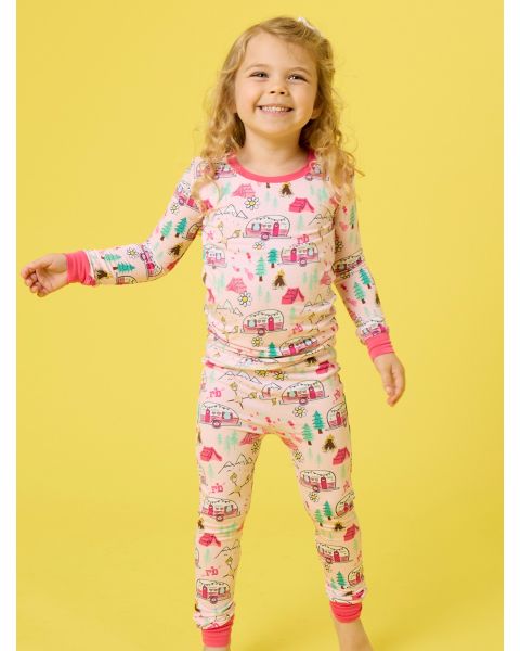 Pink Campfire Crew Long Sleeve Pajama Set,Bamboo Viscose
