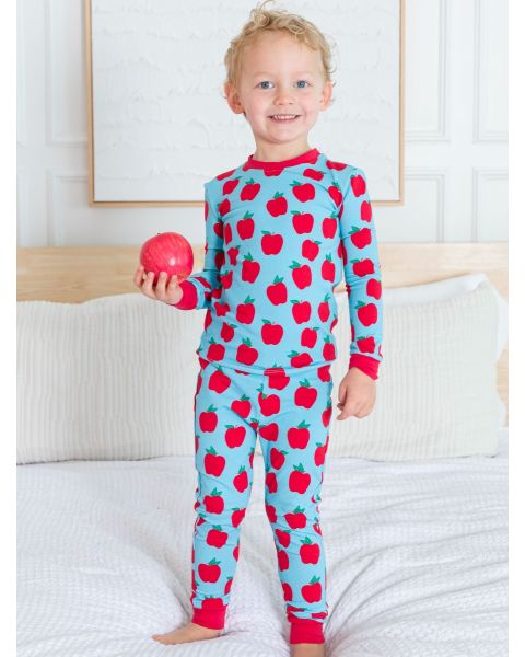 Blue Apple of My Eye Long Sleeve Pajama Set, Modal Blend