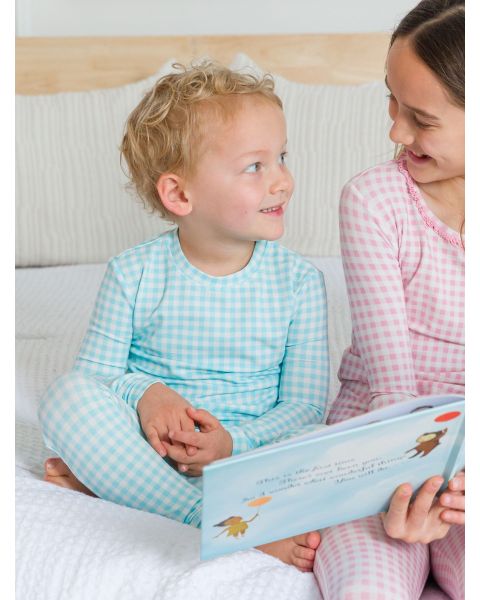 Blue Breeze Gingham Long Sleeve Pajama Set, Modal Blend