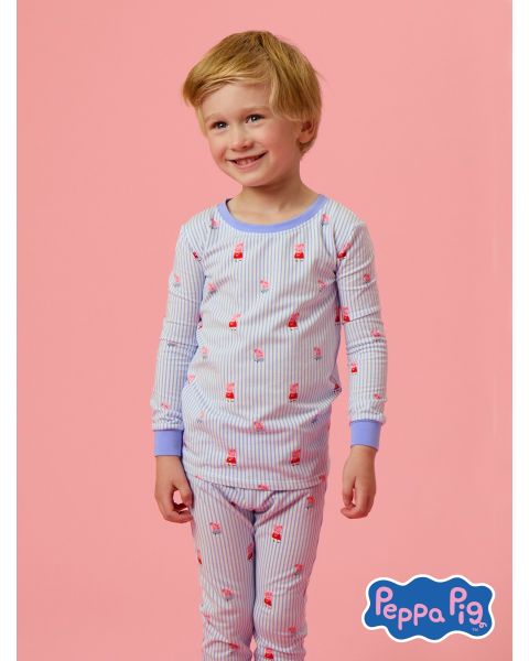 Periwinkle Blue Stripe Peppa Pig & George Long Sleeve Pajama Set, Modal Blend