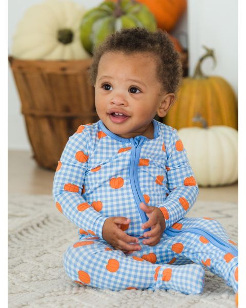 Pumpkin Patch Gingham One Piece Footie Pajama, Bamboo Viscose