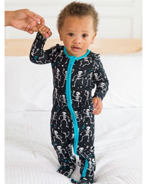 Skeleton Boogie One Piece Footie Pajama, Bamboo Viscose