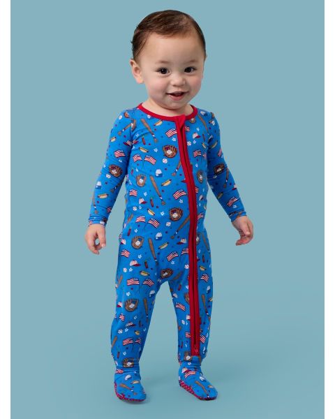 Blue Stars & Strikes One Piece Footie Pajamas