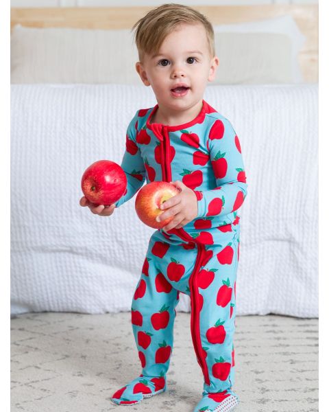 Blue Apple of My Eye One Piece Footie Pajamas, Modal Blend
