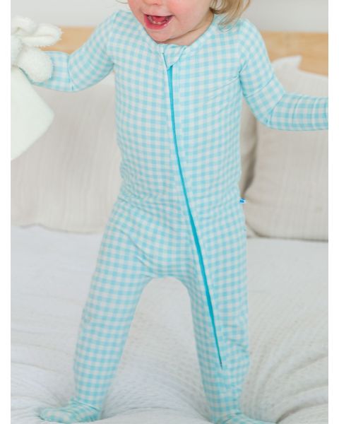 Blue Breeze Gingham One Piece Footie Pajamas, Modal Blend