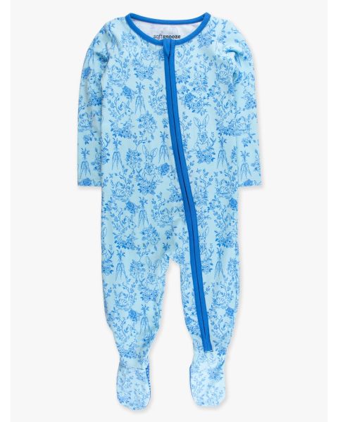 Blue Cottontail Toile One Piece Footie Pajama, Modal Blend