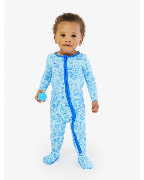 Blue Cottontail Toile One Piece Footie Pajama, Modal Blend