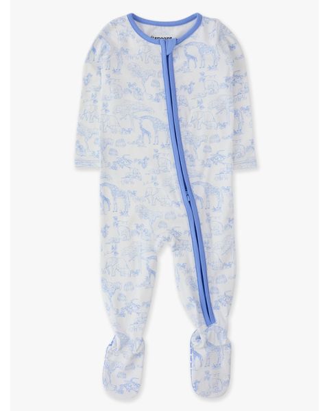 Periwinkle Blue Safari Toile One Piece Footie Pajamas, Modal Blend