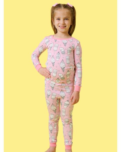 Pink Colorful Cones Colorable Long Sleeve Pajama Set, Bamboo Viscose