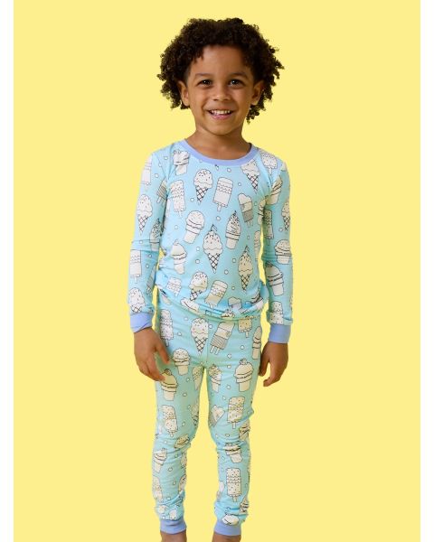 Blue Colorful Cones Colorable Long Sleeve Pajama Set, Bamboo Viscose