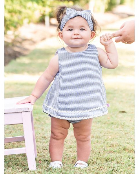 Classic Blue Seersucker Woven Headband