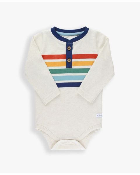 Heather Oatmeal Rainbow Stripe Henley Bodysuit