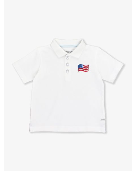 American Flag Embroidered White Short Sleeve Polo