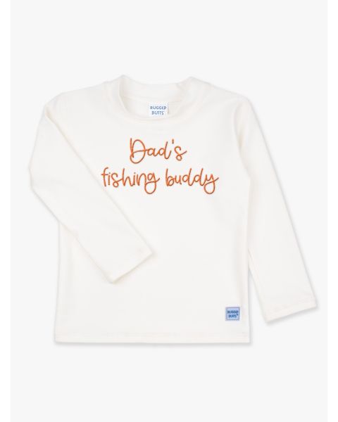 Orange Dad's fishing buddy Embroidered White Long Sleeve Rash Guard