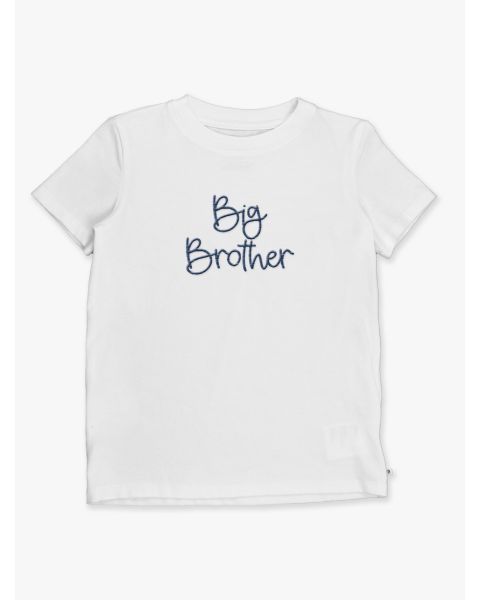 Navy Big Brother Embroidered White Short Sleeve Basic Tee