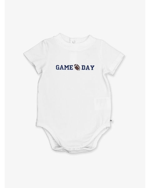 Navy Football Game Day Embroidered White Short Sleeve Basic Bodysuit
