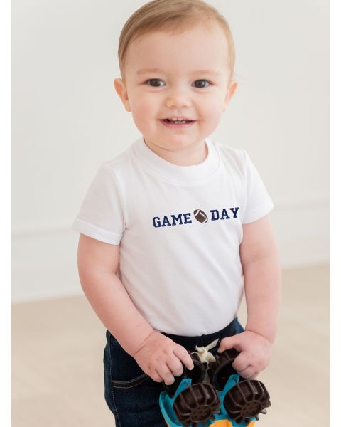 Navy Football Game Day Embroidered White Short Sleeve Basic Bodysuit