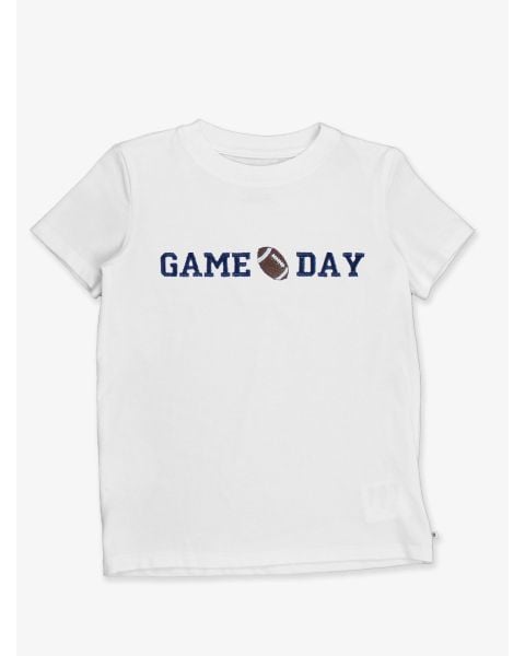 Navy Football Game Day Embroidered White Short Sleeve Basic Tee