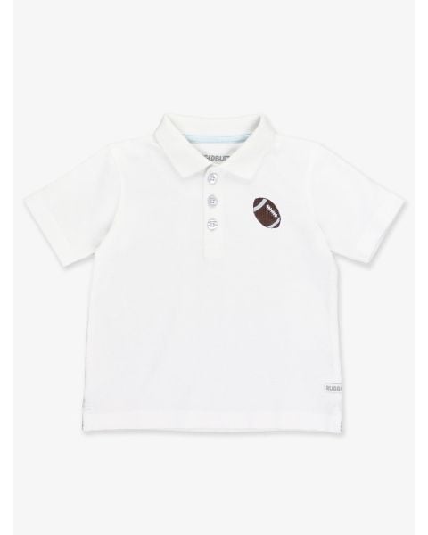Football Embroidered White Pique Short Sleeve Polo Shirt