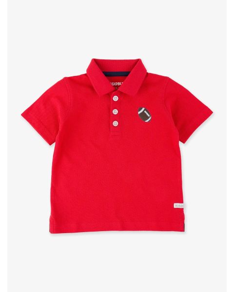 Football Embroidered Red Pique Short Sleeve Polo Shirt