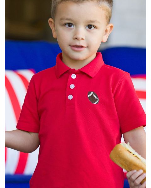 Football Embroidered Red Pique Short Sleeve Polo Shirt