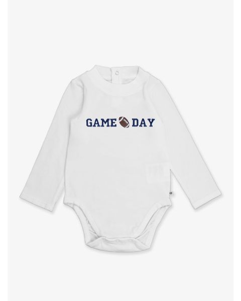 Football Game Day Embroidered White Long Sleeve Basic Bodysuit