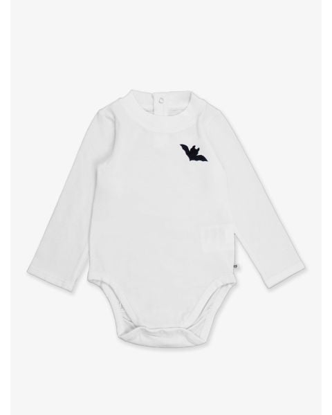 Bat Embroidered White Henley Bodysuit