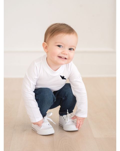 Bat Embroidered White Henley Bodysuit