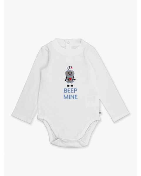 Beep Mine Embroidered White Long Sleeve Basic Bodysuit