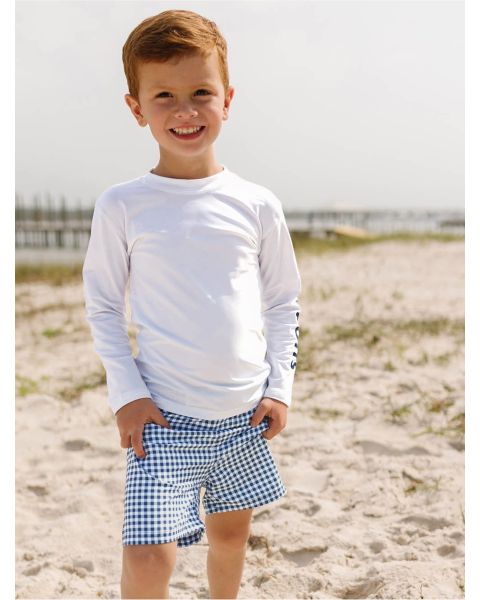 Navy Gingham Swim Trunks - RuggedButts.com