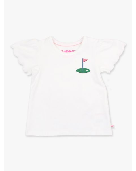 Pink Golf Hole Embroidered White Short Sleeve Scallop Tee