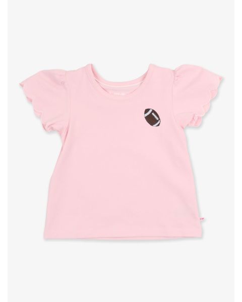 Football Embroidered Pink Short Sleeve Scallop Tee